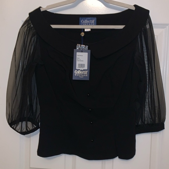 Collectif Vintage London Tate blouse in black. Size UK 14. - Picture 2 of 4